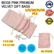 Beige Pink Premium Velvet Pouch Drawstring Soft Bags Wedding Gift Jewellery Pack
