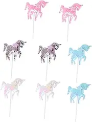 Amosfun 8 Pcs Unicorn Cake Toppers Creative Birthday Cake Decorations for Unicorn Party Supplies
