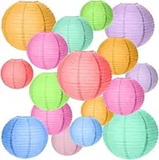 20 pcs Paper Lanterns, Colorful Chinese Round Lantern Hanging Decorations Sizes 4" 6" 8" 10" Hanging Decorative Lamp Shades for Party, Garden,Celebrations,Weddings (Assortment of Colours and Sizes)