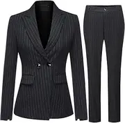 [YUNCLOS] Women's 2 Piece Office Lady Stripes Business Suit Set Slim Fit Blazer Jacket Pant