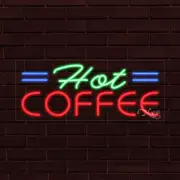 NEW "HOT COFFEE" w/BORDER 30x12x1 INCH LED FLEX WINDOW/WALL INDOOR SIGN 31421