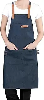 Yamibobo Denim Kitchen Apron, Chef Apron Cooking Apron Server Apron with Adjustable Straps and 3 Pockets for Women Men