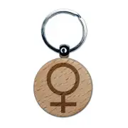 Astronomy Venus Astrology Planet Symbol Engraved Wood Round Keychain Tag Charm