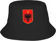 [Generic] Albania Bucket Hat Coat of arms of Albania Emblem Fishing Hat for Albanian Outdoor Decoration Sun Cap Black, Black, One Size