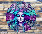 10" Day of the Dead Sugar Skull Wind Spinner Yard Decor 3D Kinetic rws-156