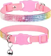 Cat Collar Breakaway Bling Diamond Rhinestone with Bell Adjustable (Pink)
