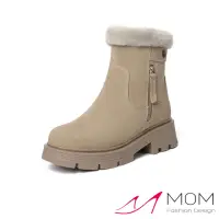 在飛比找momo購物網優惠-【MOM】真皮中筒靴 牛皮中筒靴/真皮翻絨牛皮毛圈靴口個性中