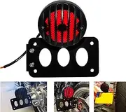 Motorcycle 12V Side Mount Taillight Red Brake Tail Light Aluminum License Plate Bracket Holder Compatible with Harley Chopper Bobber Custom(Light License Plate)