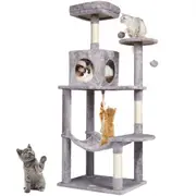 VEVOR Cat Tree 143 cm Cat Tower with Cat Condo Sisal Scratching Post Light Grey