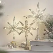 Gold Star Xmas Tree Topper Warm White LED Light Christmas Tree Toppers Holiday