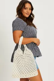 White Plus Crochet Tote Bag