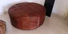 Brown tufted round ottoman authentic footstool handmade leather pouf Unstuffed