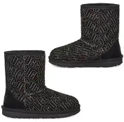 UGG Kids' Classic II Graphic Stitch Wool Lined Suede Boots Black US 5 / EUR 37