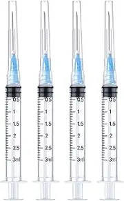 4 Pack 3ml Disposable Syringe with 23Ga 1.0 Inch, Luer Lock Syringes, Individual Sterilized Wrapped