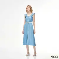 在飛比找momo購物網優惠-【iROO】天絲棉偽牛仔中長版洋裝