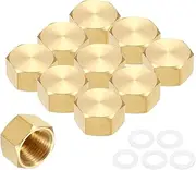 uxcell 3Pcs Brass Hex Head Plug Compression Cap Fitting Stop Valve Cap,1/2" Hex Thread Pipe Fitting Flare Cap Tubing Ends Sealing Cap with Gasket for Air Conditioner, Water, Gold