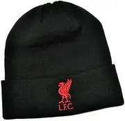 [Liverpool FC] Unisex Adult Bronx Liver Bird Knitted Turned Up Cuff Beanie (UK Size: One Size) (Black/Red)