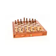 Portable Carved Sheesham Chess and Checker Board Set