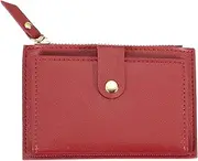 [uxcell] Small Credit Card Holder Slim PU Leather Wallet Minimalist Card Case Holder Coin Purse Change Purse with Cotton and Zipper for Men Women (Red)