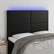 Bed Headboard LED, Beds Head Frame LED Headboard Black 144 cm Faux Leather