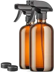 Staiko Glass Spray Bottles,Amber 2 Pack 16oz Empty Spray Bottle With lids Refillable Sprayer Container for Essential Oils,Plants,Cleaning Solutions