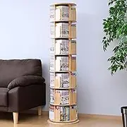 Yamazen TKCR-7(NA) Bookshelf, Rotating Bookshelf, 7 Tiers, Rounded, Comic Rack, 360° Rotation, Large Capacity, Natural Wood, Cartoon, Rack, Shelf, Diameter 16.5 x Height 60.9 inches (42 cm) x Height