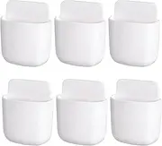 6Pcs White Wall Mount Remote Control Holder with Pen & Phone Holder - Bedside Charging Station for Tablet, Adhesive Multi-Functional Organizer, No Drill Shelf