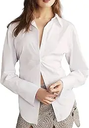 [SUNNOW] Women's Open Back Button Down Shirt with Tie Detail Classic Elegant Blouse Dressy Casual Top