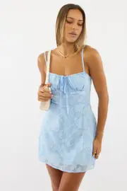 Blue Mini Dress Gathering Bust - Size 16XL, Women's Skater Dress