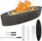 Concrete Oval Tabletop Fire Pit, Portable Smokeless Smores Maker with 3 Roasting