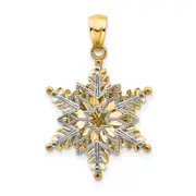 14k Two-tone Gold Polished and Textured 2 Level Snowflake Pendant