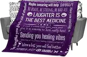 FILO ESTILO Funny Get Well Blanket, Comforting Pick Me Up Gifts for Women, After Post Surgery Recovery Gifts for Women, Get Well Soon Gifts, Laughter is The Best Medicine 153x127 cm (Purple)