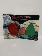 Vintage Brand New Cookie Cutters: Plastic Red & Green Christmas Santa, tree