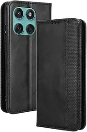 [RonRun] Motorola Edge 60 Fusion Flip PU Leather Magnetic Mobile Phone Case with Wallet Case Flap Stand Shockproof Protective Case Compatible with Motorola Edge 60 Fusion, Black