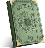 Ovesmusl Sunflower PU Leather A5 Binder 6 Ring Refillable Journal Cover No Inserts A5 Planner Binder Loose Leaf Binder Notebook 5.7”x8.3” with Elastic Closure, Green