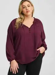 Torrid Challis Front Tie Relaxed Blouse Winetasting Plus 1X NWT