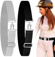 [Wedhapy] Belt Buckles for Women 2Pcs Equestrian Belt, 1.5-inch Elastic Horse Riding with Bit Buckle and Leather Key Strap for Riding Equestrian Sports, Black & Grey
