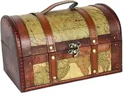 GRIRIW Antique Wooden Treasure Chest with Retro Buckles Vintage Storage Box for Jewelry Rings and Accessories Decorative Home Ornament Color Pattern