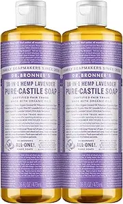 Dr. Bronner's - Pure Castile Liquid Soap 2 Pack - Made With Organic Oils - Gentle Skin Care - Lavender Scent - (2x473ml)