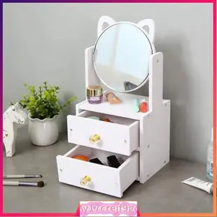 Cat Ears Desk Vanity Mirror with Drawers / Accessories, Make