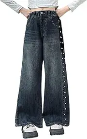 [Generic] Kids Sweats Leg Jeans Spring Summer and Autumn New Models for Middle and Large Children Retro Wide Leg Straight Pants Trendy Loose Casual Trousers Girls Pelvic Pants