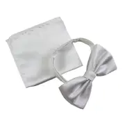 Mens White Plain Coloured Checkered Bow Tie & Matching Pocket Square Set
