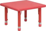 24'' Square Height Adjustable Red Plastic Activity Table - Kid's Play Table