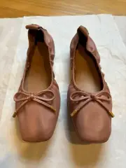 Tory Burch Square Toe Leather Bow Ballet Flat Pink Size 7 M $248 Auth. New NWB