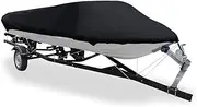 uxcell 14-16ft 210D Trailerable Boat Cover Waterproof Scratch-Proof Fishing Ski Bass Speedboat V-Shape Black
