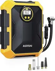AstroAI Tyre Inflator 12V DC Portable Air Compressor, Car Accessories, Auto Tyre Pump 100PSI with LED Light, Digital Air Pump for Car Tyres Bicycles Other Inflatables (Yellow)