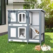 i.Pet Chicken Coop Wooden Rabbit Hutch, Bunny Cage Rabbits Wood Pet House Run Cages Guinea Pig Ferret Ladder, Outdoor Metal Door Roof Tray Weatherproof Farm 2 Level