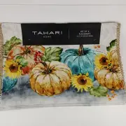 Set of 4 Tahari Autumn Fall 13" x 19" Placemats Pumpkins Leaves Sunflowers Jute