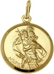 [Alexander Castle] 9ct Gold St Christopher Pendant Medal - 18mm - 3.3g - Includes Jewellery Presentation Box