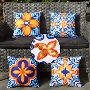 Outdoor Pillow Covers Waterproof 16x16 Set of 4 Floral Boho Decorative Throw